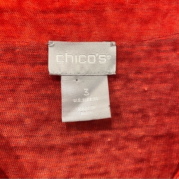 Chicos Size 3 (XL) Linen Tunic Top Long Sleeve Notch Neck Red/Orange - Picture 6 of 12